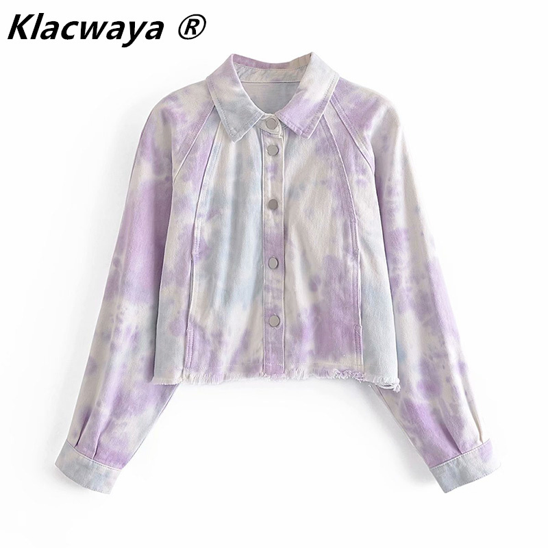 Woman Denim Jacket Za Purple Tie Dye Short Women Jeans Spring Fashion Seamless Hem Crop s 210521
Woman Denim Jacket Za Purple Tie Dye Short Women Jeans Spring Fashion Seamless Hem Crop s 210521