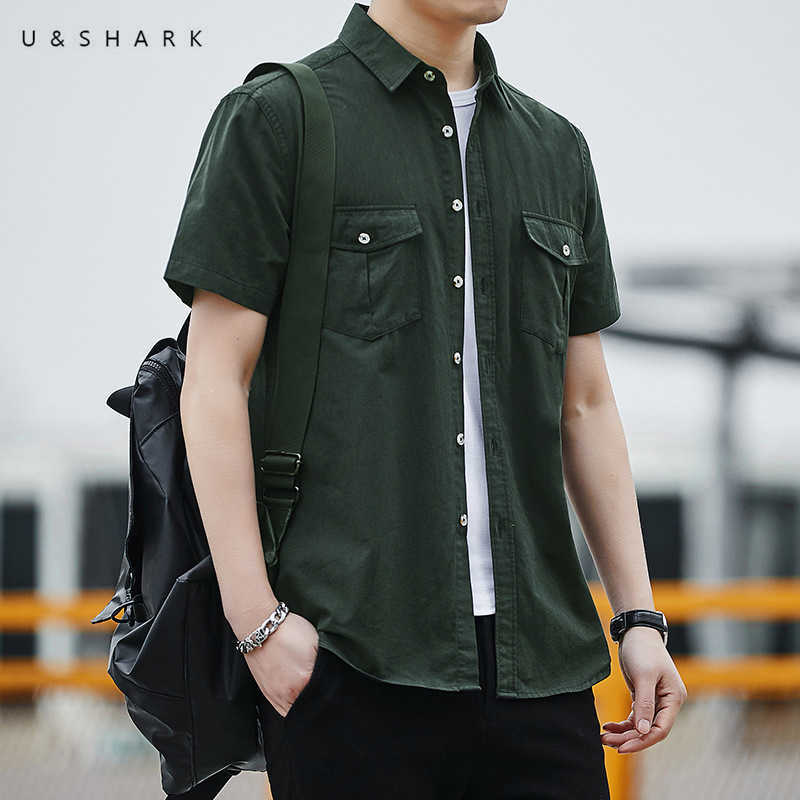 U&SHARK Summer Button Up Army Green Shirt Short Sleeve Men Blouse 100% Cotton Organ Pocket Casual Shirt for Men Clothing 210603
U&SHARK Summer Button Up Army Green Shirt Short Sleeve Men Blouse 100% Cotton Organ Pocket Casual Shirt for Men Clothing 210603