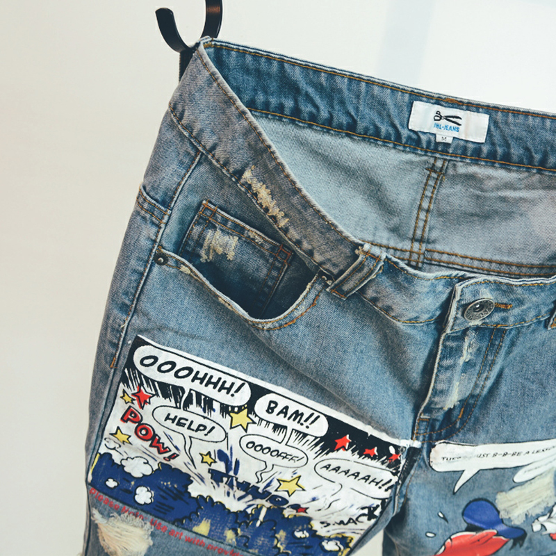 Arrival Fashion Mens Jeans Print Light Jean Shorts Men Ulzzang Summer Pattern Length Zipper Fly Stoashed 210318