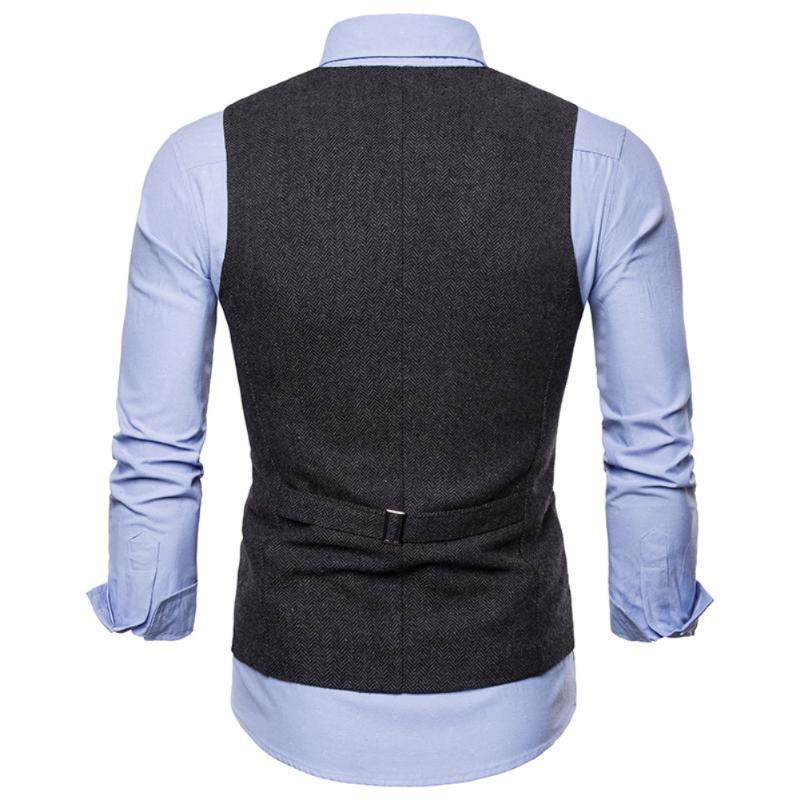Men's Vests Men Sleeveless V Neck Single-breasted Herringbone Gilet Business Suit Waistcoat