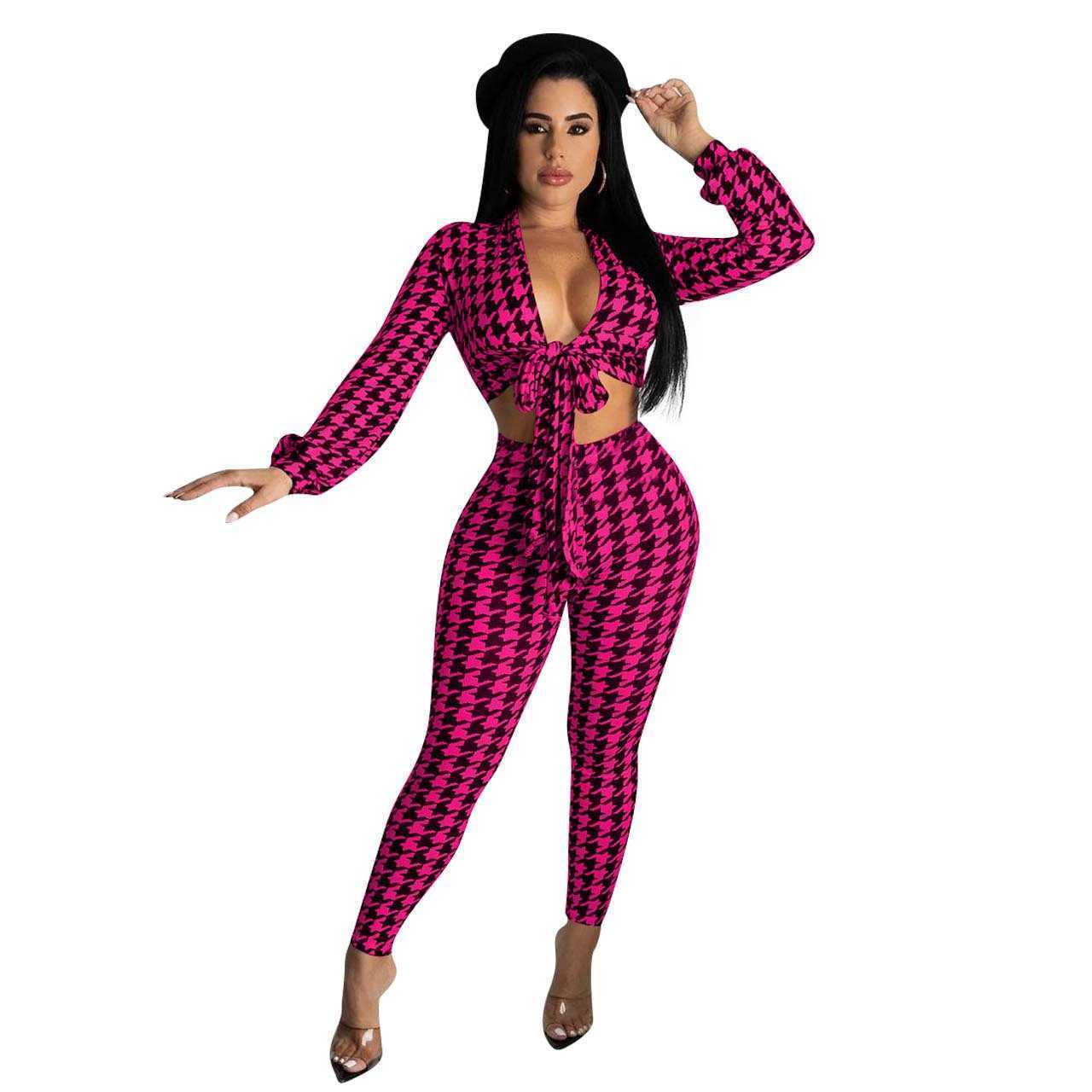 Women's Two Piece Pants Designers Women Clothes 2023 style temperament slim fit thousand bird check print two-piece women's suit Fashion