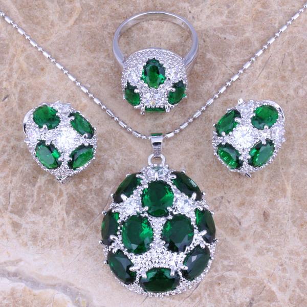 Earrings & Necklace Astonishing Green Cubic Zirconia White CZ Silver Plated Jewelry Sets Pendant Ring Size 5 / 6 7 8 9 10 S0243, As pic
Earrings & Necklace Astonishing Green Cubic Zirconia White CZ Silver Plated Jewelry Sets Pendant Ring Size 5 / 6 7 8 9 10 S0243, As pic