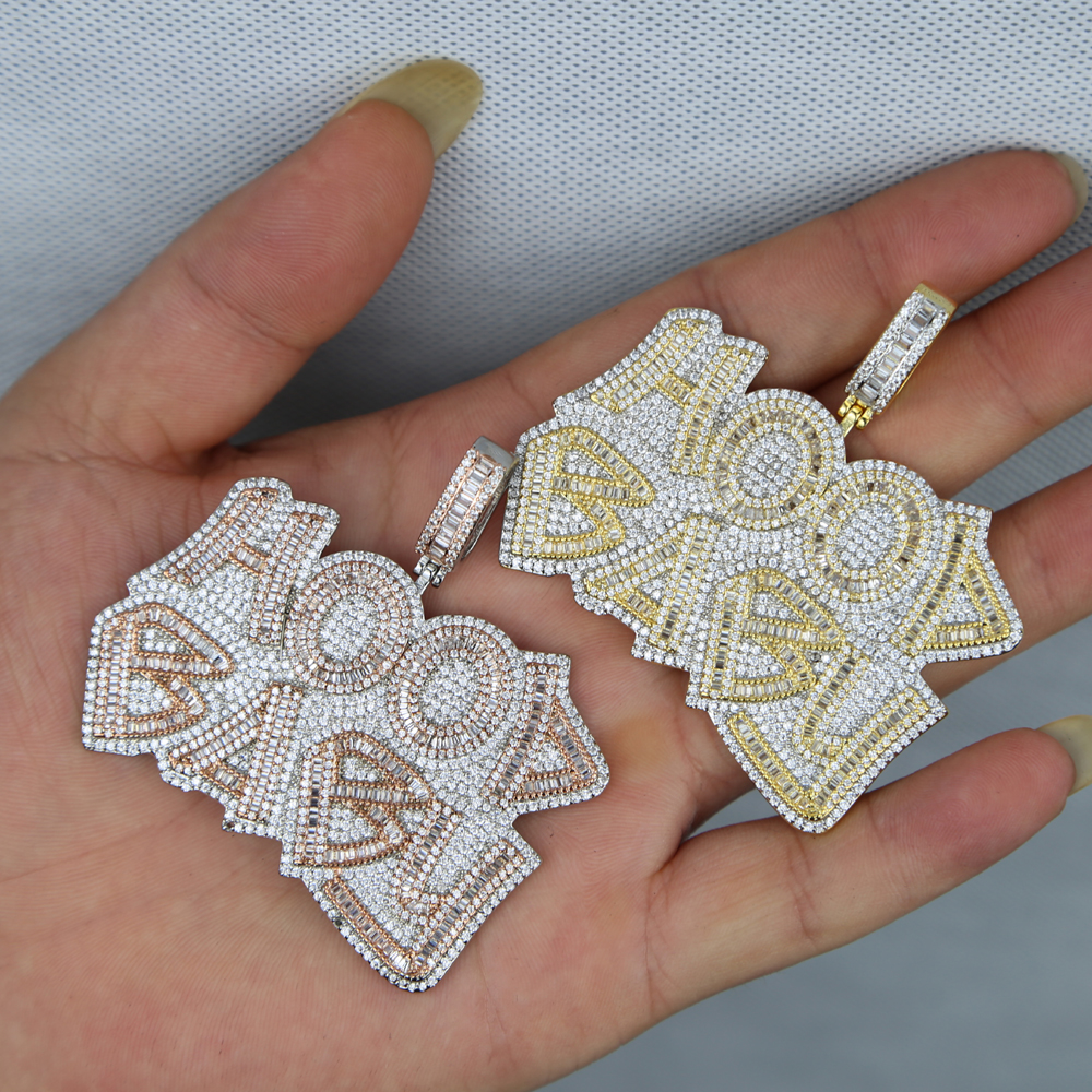 5A Cubic Zirconia CZ Iced Out Bling Top Quality Hip Hop Men Jewelry Two Tone Gold Color Full Paved Baby Pendant Necklace