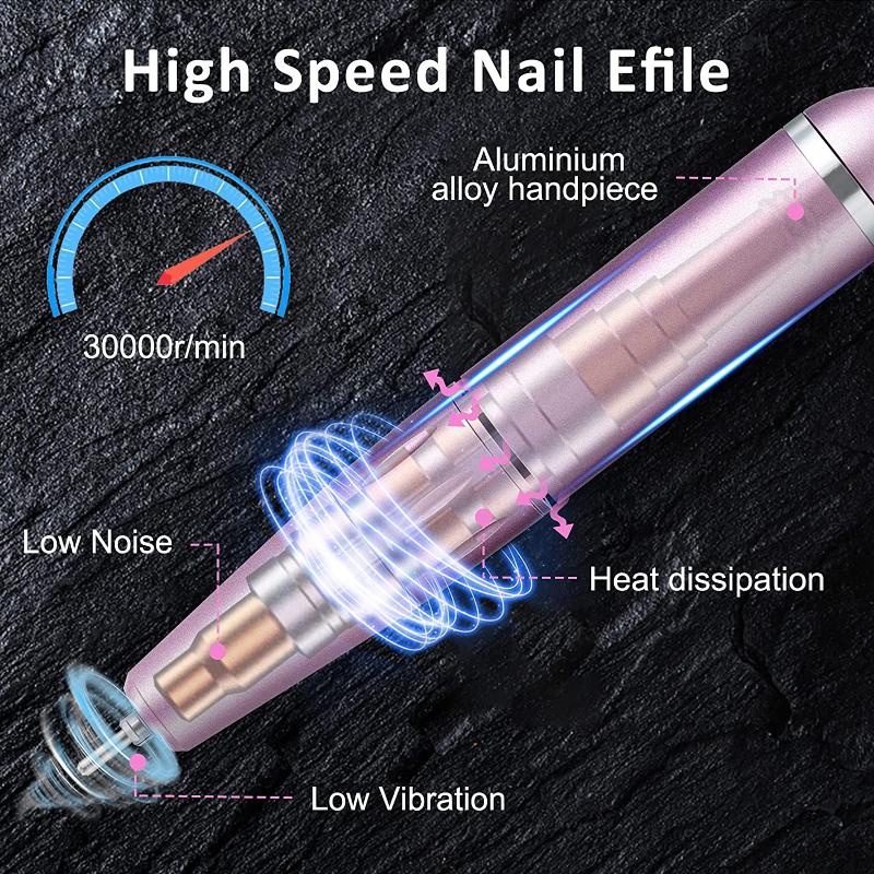 Nail Drill & Accessories Cordless Machine 30000RPM Manicure Pedicure Rechargeable Electric File Acrylic Tools For Salon Home Use