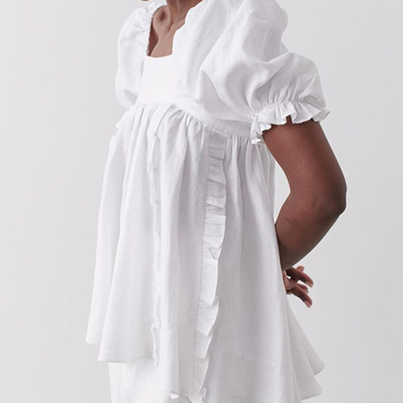 Nomikuma Cotton Linen Square Collar Blouse Shirt Sexy Bow Tie Backless Women Tops Spring Summer New Puff Sleeve Blusas 6G456 210427