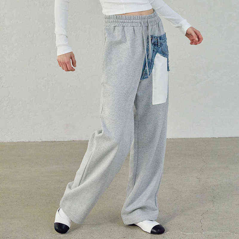 TWOTWINSTYLE Casual Wide Leg Pants For Women High Waist Patchwork Pocket Straight Loose Trousers Female Fashion Clothing 211124