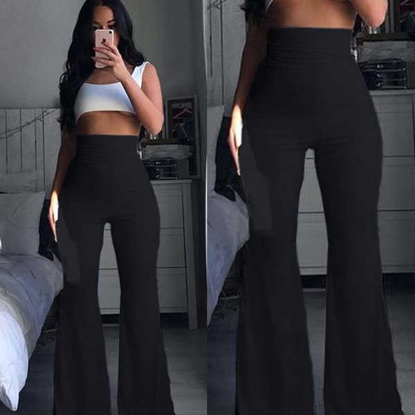Spring Summer Women Fashion Woman Pants Hippie High Waist Bell Bottoms Ladies Stretch Flare Trousers Solid Pink 211115