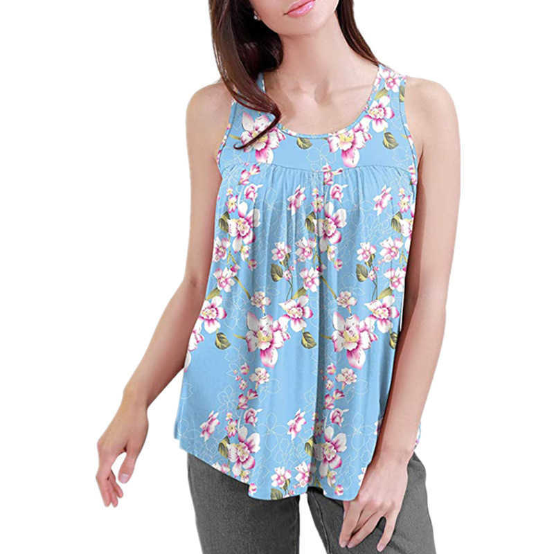Bohemian Ethnic Print Ruched O-neck Sleeveless Vest Loose Summer Tank Tops for Women Casual Vintage Floral Plus Size 210604