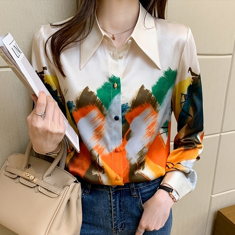 Fashion Women's chiffon Blouses oil printing shirts 2021 Spring summer Blouse long sleeve Tops Shirts Blusas Mujer 210317