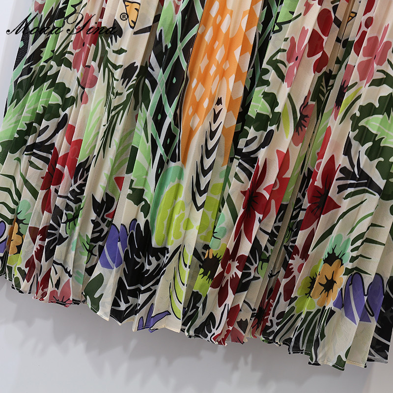 Fashion Runway Summer Dresses Women Flare Sleeve Pleated Floral print Elegant Vacation Midi Dress 210524