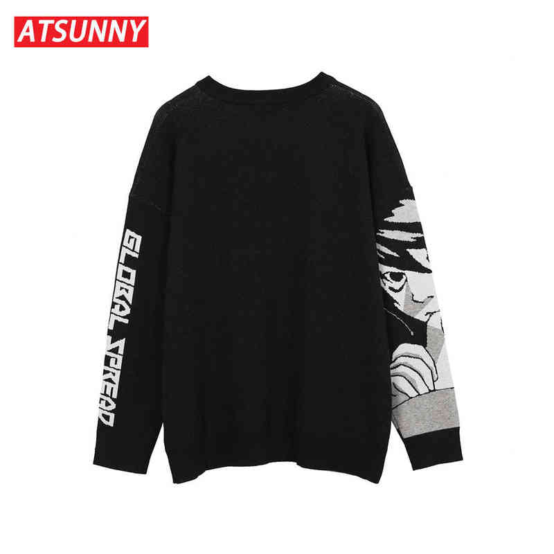 ATSUNNY Mens Hip Hop Streetwear Harajuku Sweater Vintage Retro Japanese Style Anime Girl Knitted Sweater Autumn Cotton Pullover 220108