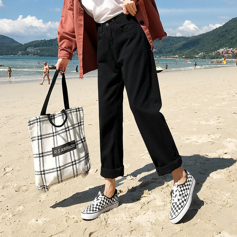 Korea Fashion Summer Women Jeans High Waist Loose Student Denim Pants All-matched Casual Straight Wide Leg D169 210512