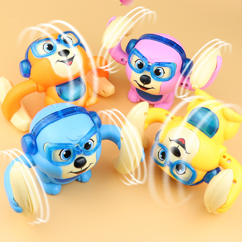 Electronics RobotsFun Electric Rolling Monkey Robot Toy Voice Control Lighting Music Somersault Child Baby Interactive Toys for