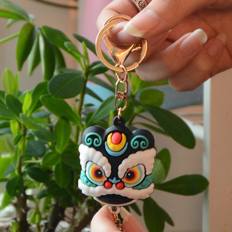 Key Rings Creative Chinese Style Lion Dance Doll Chain Pendant Simple National Fashion Black Awakening Festive Blessing