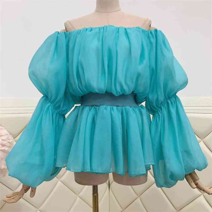 Summer Sexy Off shoulder Chiffon White Blouse For Women Slash neck Lantern sleeve Elegant Ladies Fashion Women' Top 210602, Blue
Summer Sexy Off shoulder Chiffon White Blouse For Women Slash neck Lantern sleeve Elegant Ladies Fashion Women' Top 210602, Blue