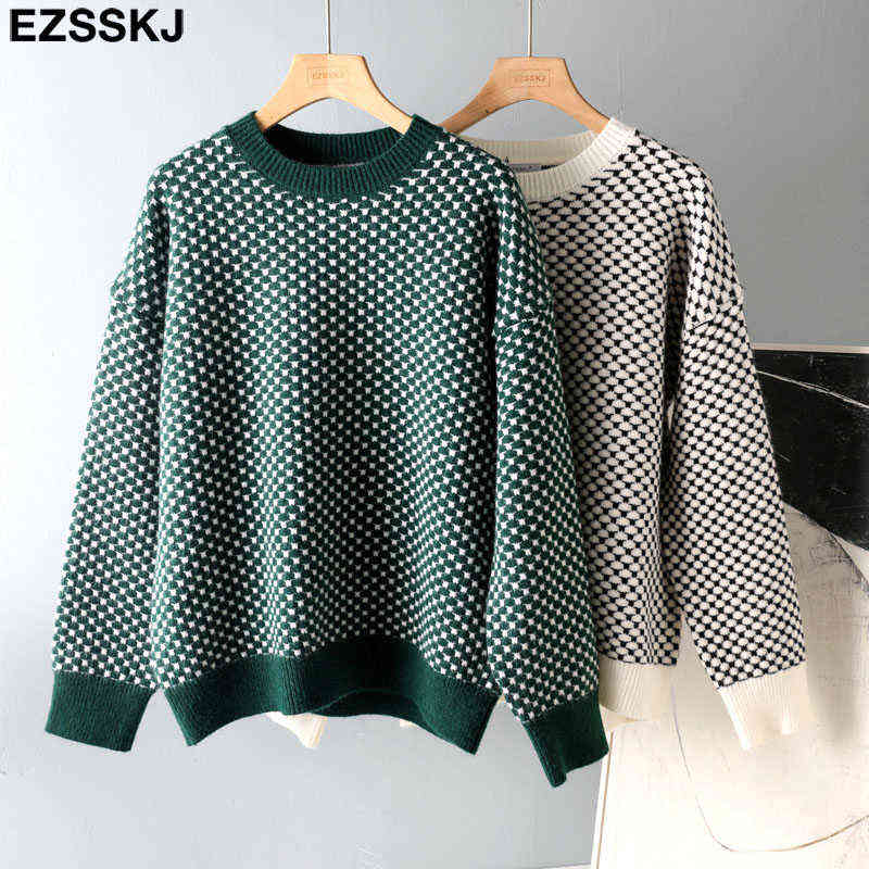 oversize blue dot Sweater Pullovers Women winter autumn thick O-neck chic sweater long sleeve sweater top 211109
