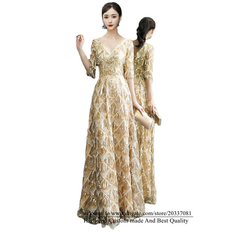 Sweety Sexy 1/2 Sleeve Deep V-Neck A-Line Formal Evening Dresses 2021 Backless Prom Party Gowns E37