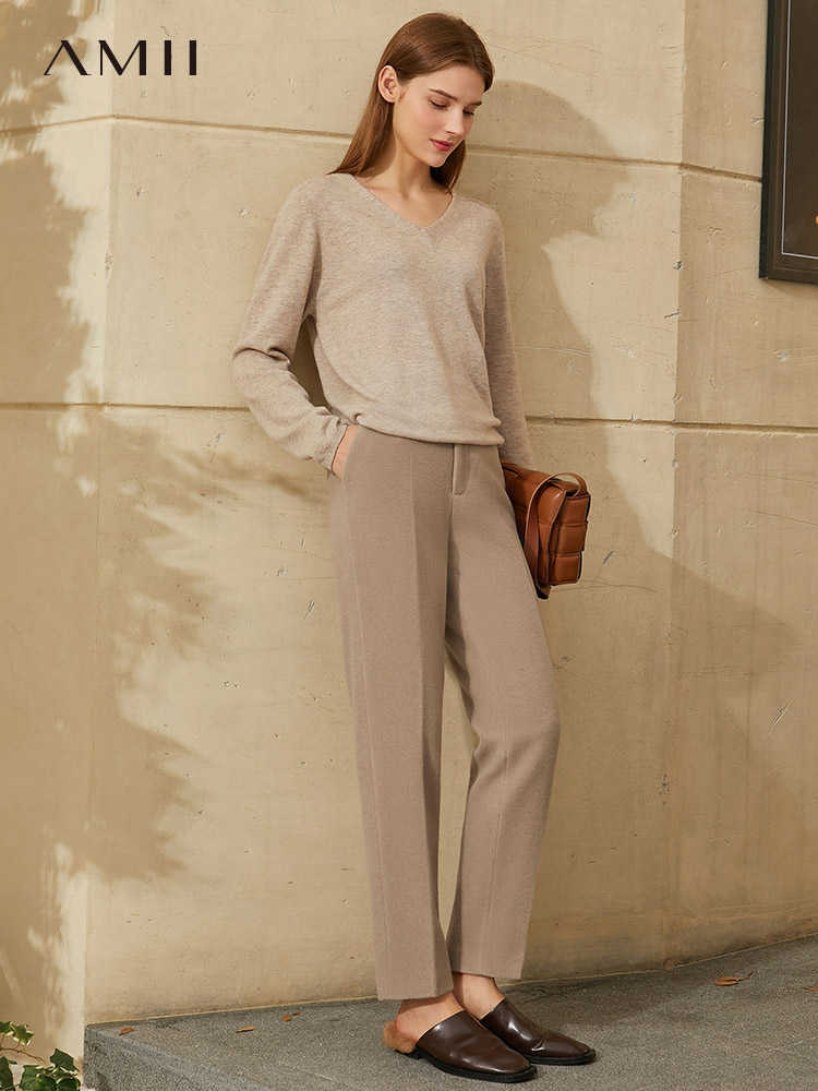 Minimalism Winter Women's Pants Fashion Solid Thick Woolen Causal Female Trousers Straight Ankel-length 12030612 210527