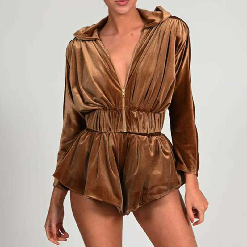 DEAT Women Velvet Hooded Open Navel Long Sleeve Sweatershirt Elastic Shorts Two Piece Set Fashion Spring Summer 11B080 210709