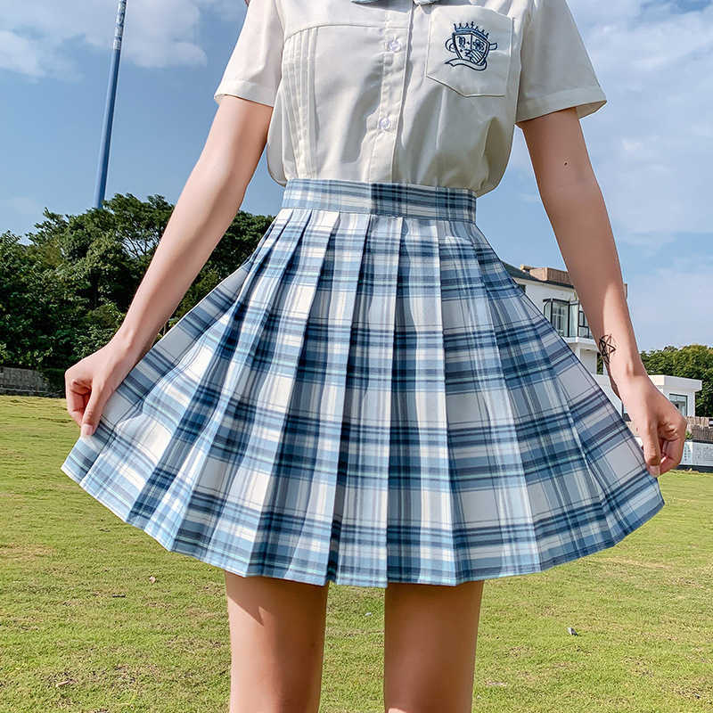 Summer Woman Mini Skirts Harajuku Korean Style Fashion Cute Kawaii For Girls High Waist Plaid Pleated Skirt Women 210619