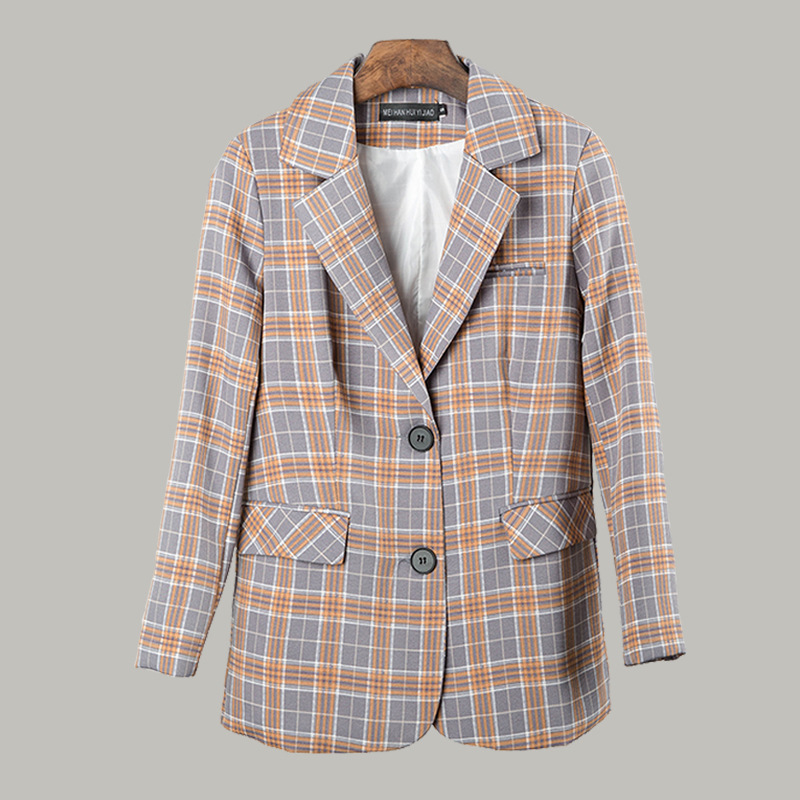 Elegant Black Single-breasted Women Blazer Fashion Vintage plaid Loose Work Wear Tops Outerwear Female Jacket 210524