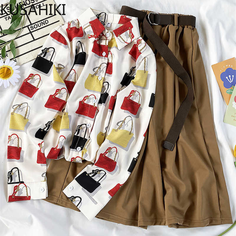 KUSAHIKI Spring Fashion Sets Long Sleeve Cartoon Printed Blusas Shirt + Belt High Waist Khaki Skirt Tracksuits 6F444 210602
KUSAHIKI Spring Fashion Sets Long Sleeve Cartoon Printed Blusas Shirt + Belt High Waist Khaki Skirt Tracksuits 6F444 210602