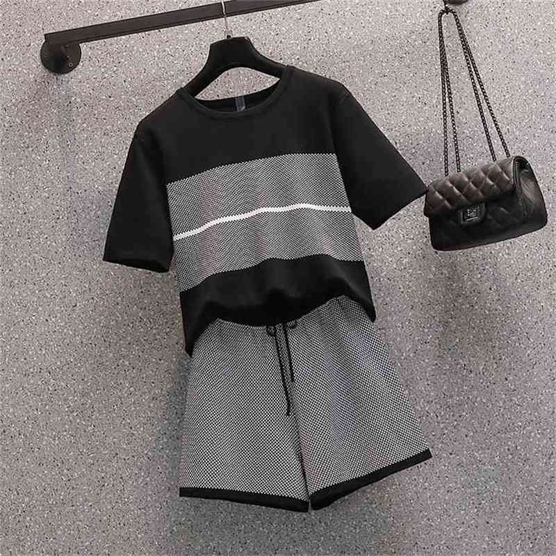 Plus size Tracksuit Women Loose Knitted Color contrast Pullover Women's Top and High waist Wide leg Shorts Suits Knitwear 210602, Black
Plus size Tracksuit Women Loose Knitted Color contrast Pullover Women's Top and High waist Wide leg Shorts Suits Knitwear 210602, Black