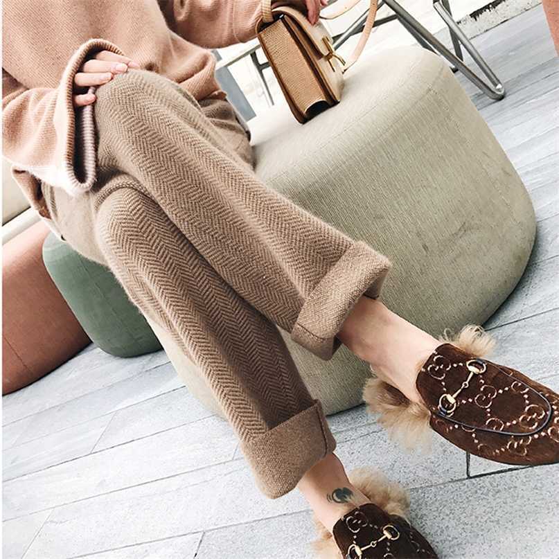 wool pants women's autumn and winter straight cashmere wide leg high waist suspender casual pant 211115