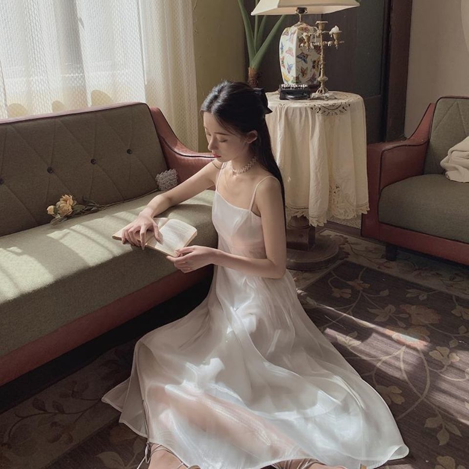 Summer Thin Camisole Dress women Sleeveless Elegant Fairy Strap Dress Evening Party Dress Females Korean Style Office Lady 210521