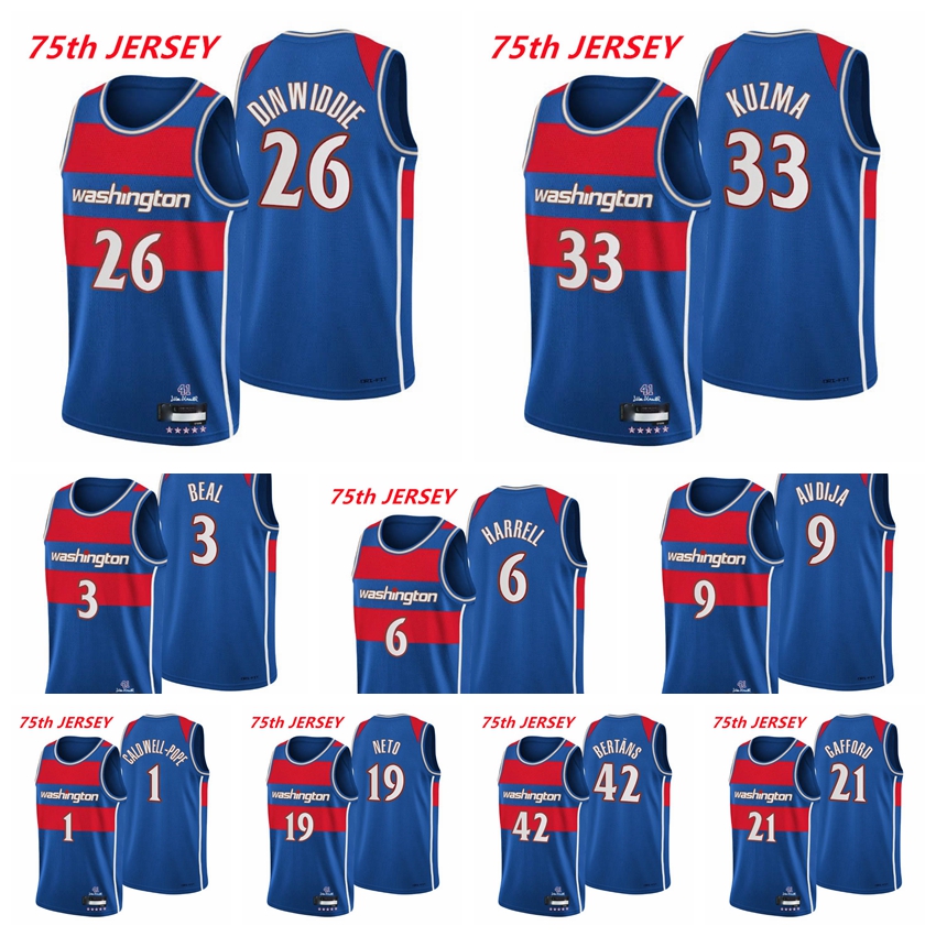 WashingtonWizardsMen Spencer Dinwiddie 26 Kyle Kuzma 33 Bradley Beal Harrell Neto Bertans Pope Kispert 2021/22 75th Anniversary Blue City Basketball Jersey
WashingtonWizardsMen Spencer Dinwiddie 26 Kyle Kuzma 33 Bradley Beal Harrell Neto Bertans Pope Kispert 2021/22 75th Anniversary Blue City Basketball Jersey