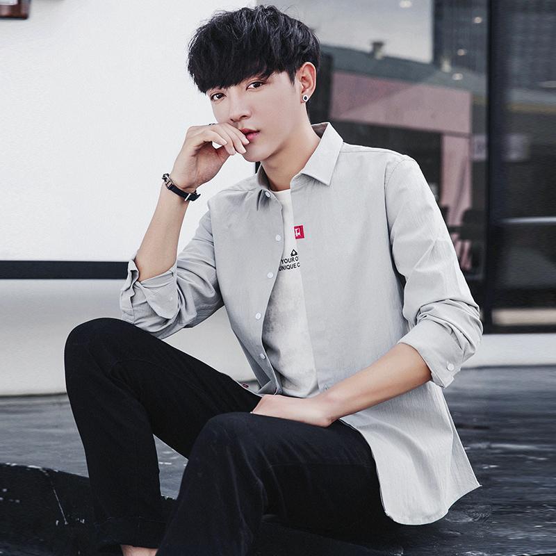 White Shirt Male Long Sleeve Cotton Students Pure Color Youth Korean Slimming Oxford Textile Autumn Top Men's Casual Shirts