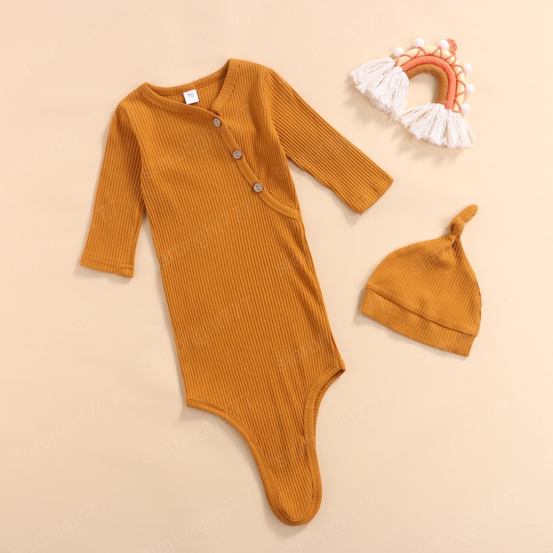 Fall Newborn Baby Boys Girls Sleeping Bag and Cap Solid Color Long Sleeve Toddler Swaddle Wrap Blanket Bedding Clothes