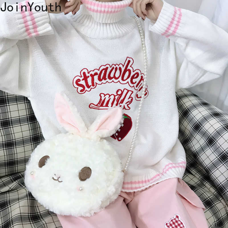 Joinyouth Turtleneck Sweater Sweet Embroidery Strawberry PKnitted Pullovers Ropa Mujer Wear Oversized Loose Jumper Pull Femme 210914