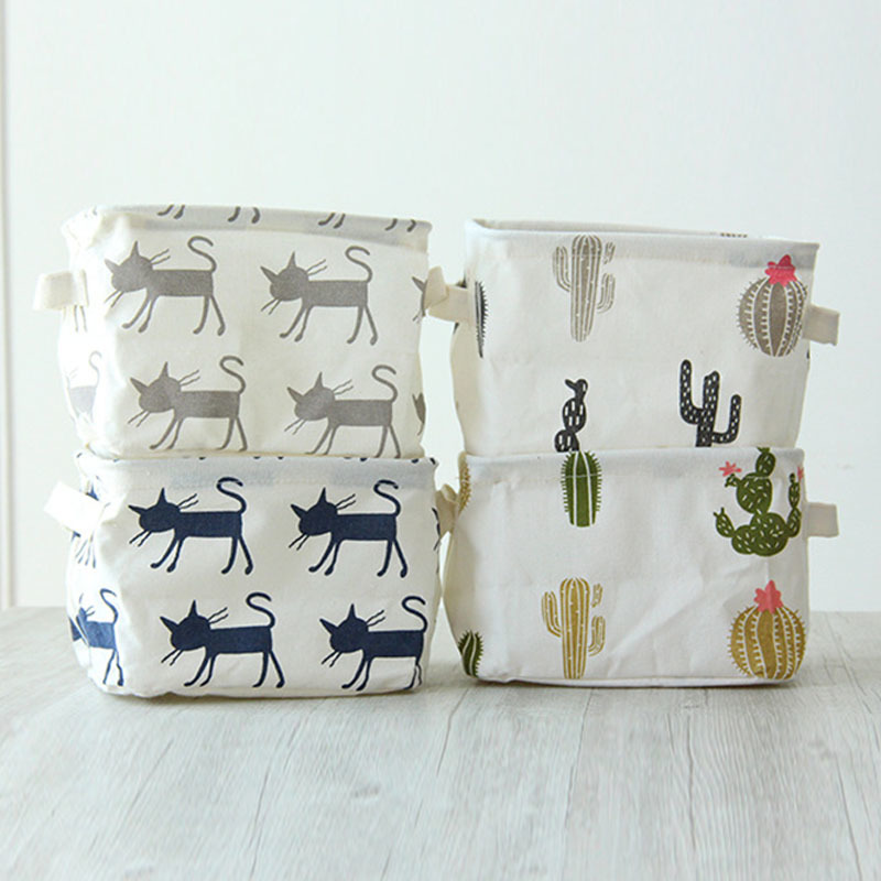 Canvas Home Accessories Desktop Toys Makeup Organizer Coin Storege Bag 20*14*16cm Fabric Storage Basket Sundries Box