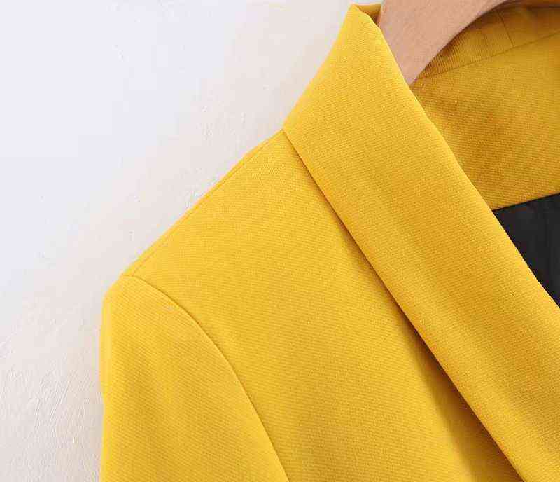 Women Elegant Yellow Blazers and Jackets Pockets Double Breasted Outerwear Office Lady Work Wear Chic Tops Suits Coat 211122