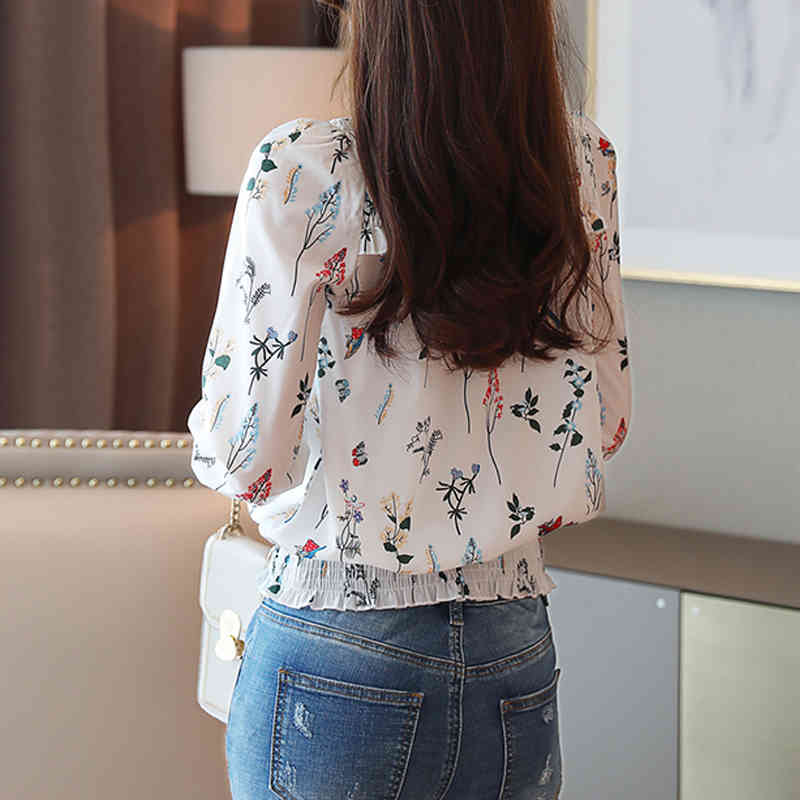 White Long Sleeve Printing Women Blouse Tops Plus Size OL Vintage Pullover Chiffon Shirt Camisas Mujer 6956 50 210506