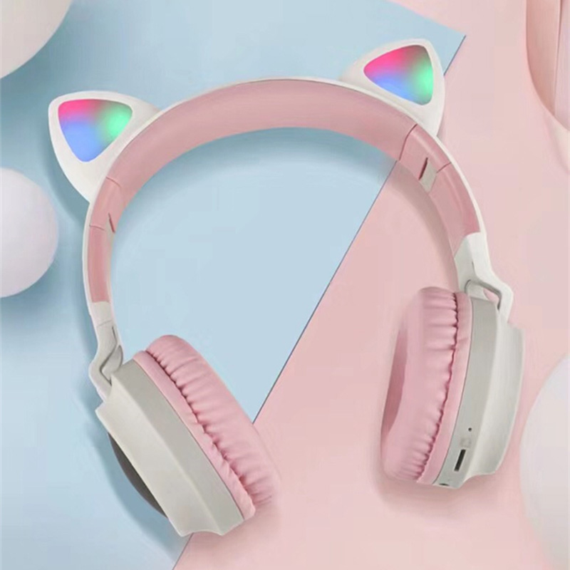 LED Cat Ear Noise Cancelling Headphones Bluetooth 5.0 Young People Kids Headset Support TF Card 3.5mm Plug With Mic Retail Package