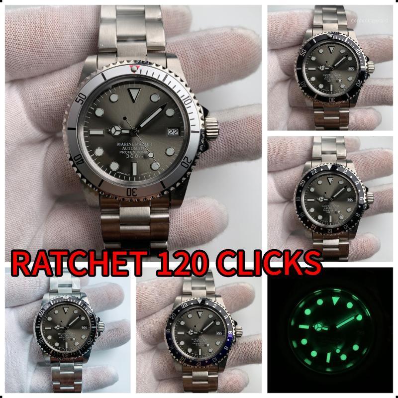 Wristwatches 1960 Vintage Style Man Watch NH35 Movement Acrylic Dome Glass Green Luminous Hands Retro Steel Case Ratchet 120 Clicks Gray Dia
