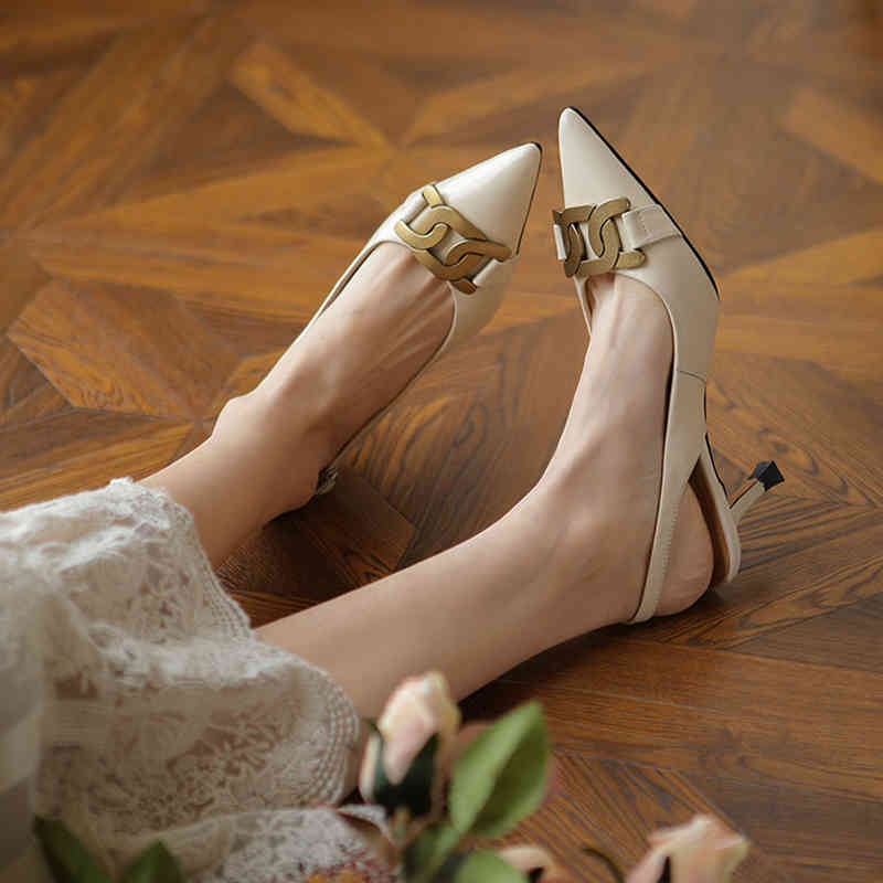 sandals genuine leather stiletto women's shoes made of metal decoration pointed to office pumps ladies'beige jylk, Black
sandals genuine leather stiletto women's shoes made of metal decoration pointed to office pumps ladies'beige jylk, Black