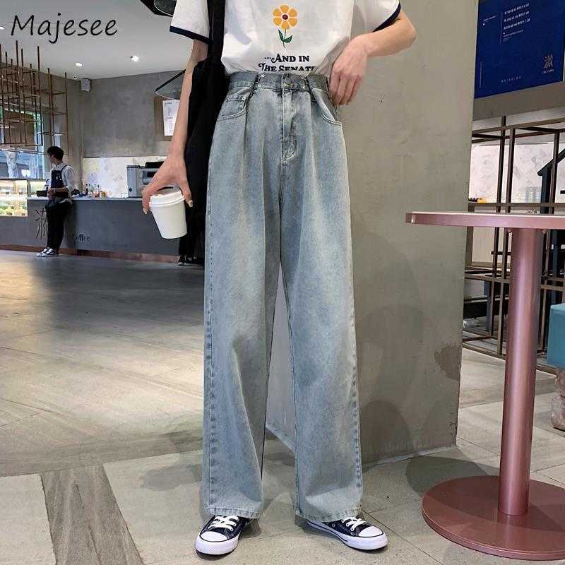 Jeans Women Plus Size 5XL Full Length Vintage Blue High Waist Elegant Wide Leg Trousers Womens BF Loose Streetwear Kpop Ulzzang H0908
