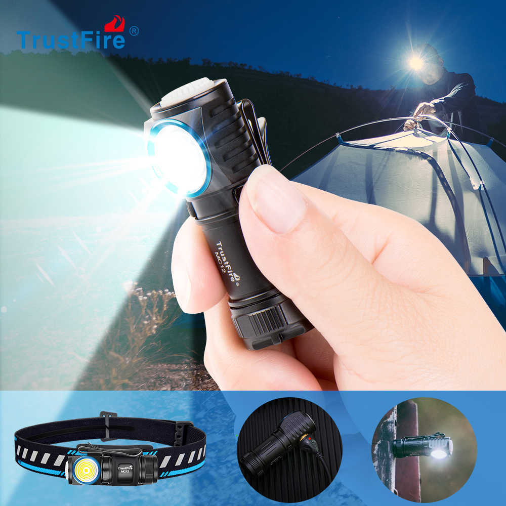 

TrustFire MC12 EDC Powerful LED Flashlight 1000Lumens Magnetic Rechargeable Head Lamp CREE XP-L HI Camping Torch Flash Light 210608, Without headband
