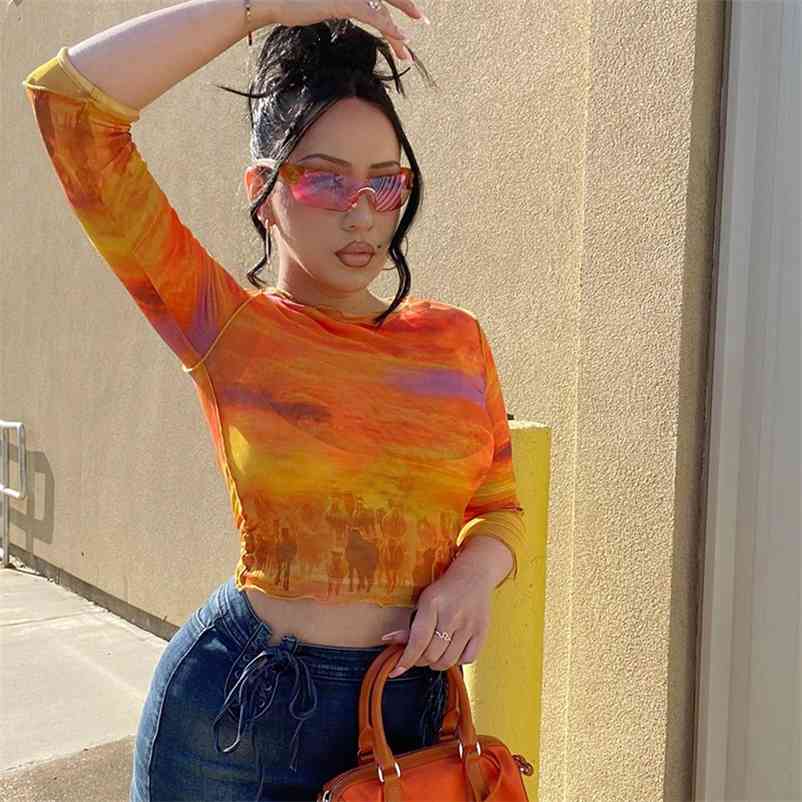 Tie Dye Printed Y2k Crop Top Three Quarter Sleeve Summer Fashion Women's Mesh T-Shirt For Girls Chic See Through Pullovers 210518, Orange t-shirt
Tie Dye Printed Y2k Crop Top Three Quarter Sleeve Summer Fashion Women's Mesh T-Shirt For Girls Chic See Through Pullovers 210518, Orange t-shirt