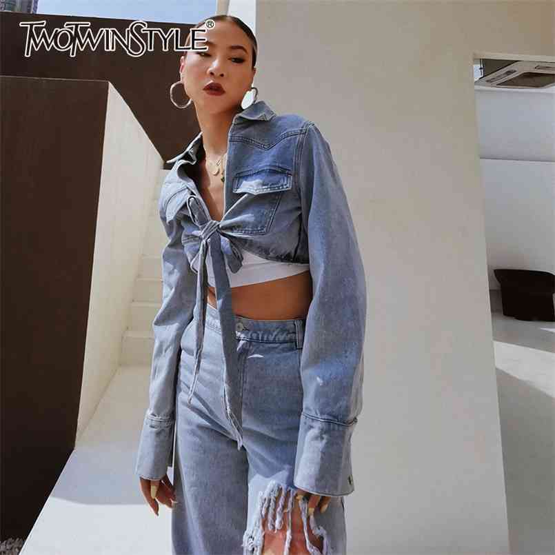 Casual Lace Up Bowknot Jacket For Women Lapel Long Sleeve Denim Short Jackets Female Fashion Clothing Spring 210524, Blue
Casual Lace Up Bowknot Jacket For Women Lapel Long Sleeve Denim Short Jackets Female Fashion Clothing Spring 210524, Blue