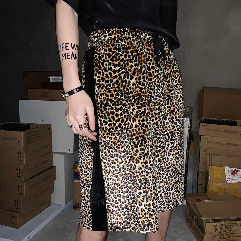 Men's Casual Male Hip Hop Leopard Print Short Velvet Harem Mens Jogger s Multi-pocket Gym Motion s 210629