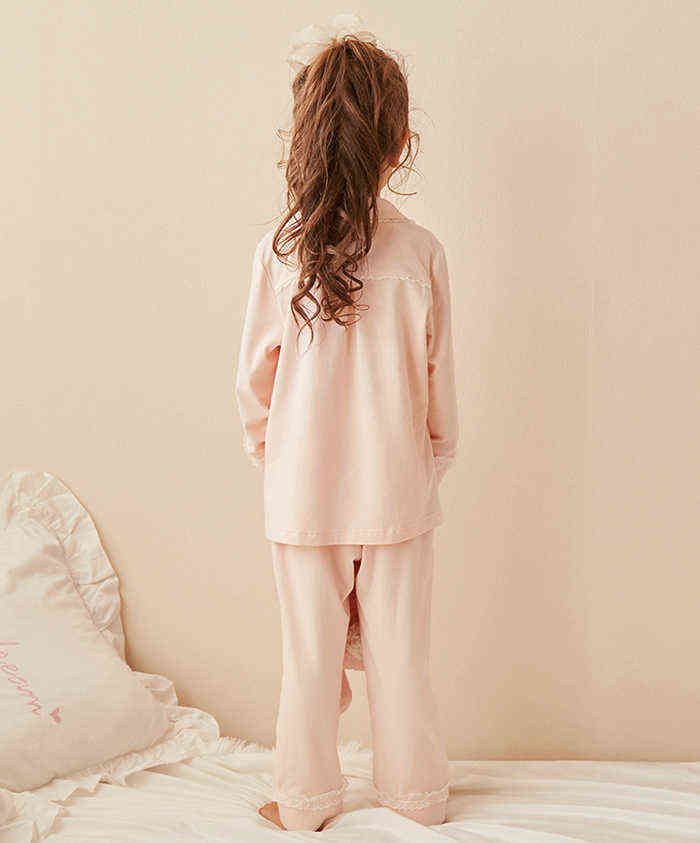 Children Girls Lolita Turndown Collar Pajama Sets.Long sleeve Tops+Pants.Toddler Kids Lace Pyjamas set.Girl Sleepwear Loungewear 211130