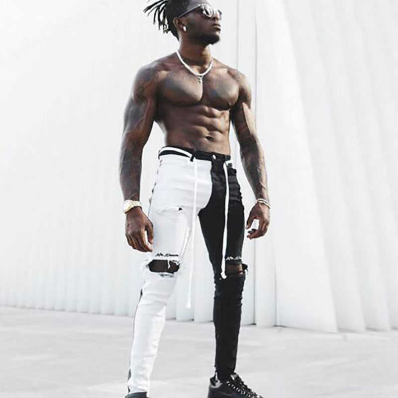 Stretch Denim Pants Solid Slim Fit Jeans Men Casual Biker Denim Jeans Male Street Hip Hop Vintage Trouser Skinny Pant 210930