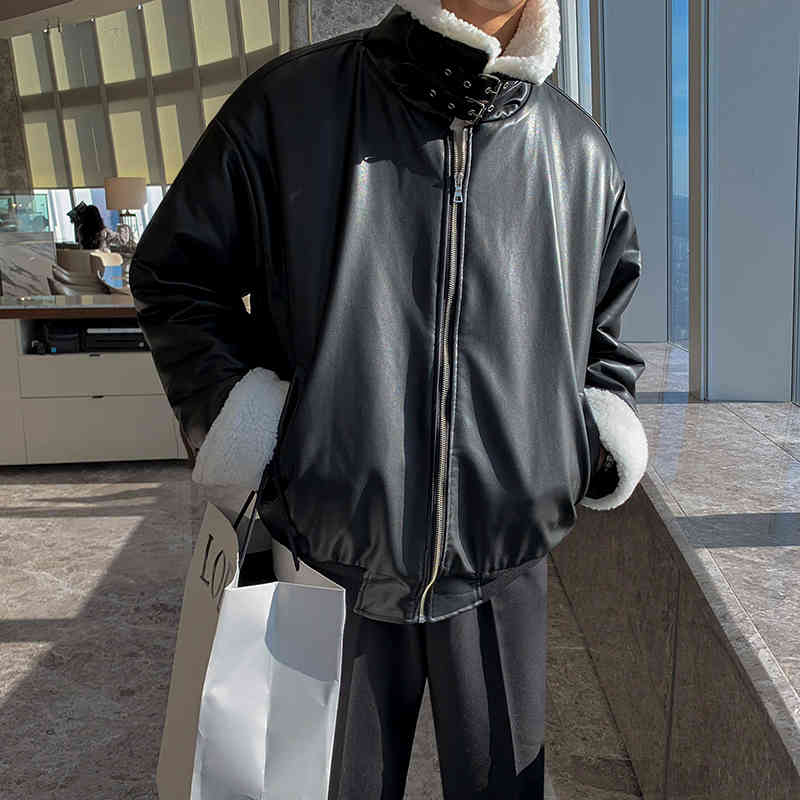 IEFB Korean lamb fur coat locomotive coat winter thickening plush cotton coat stand collar oversized loose vintage jackets Y4770 210524