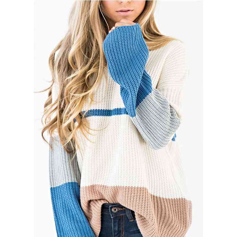 Loose Striped Sweater Women Pullover Autumn Winter Blue Color Block Jumpers Knit Ladies Pull Femme 210603, White
Loose Striped Sweater Women Pullover Autumn Winter Blue Color Block Jumpers Knit Ladies Pull Femme 210603, White