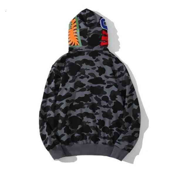 Fashion mens shark hoodie Embroidery Teenager Blue Pink Bathing Black APE Male Tide Men 's Couples camouflage Drake Ovo Jackets S-3XL