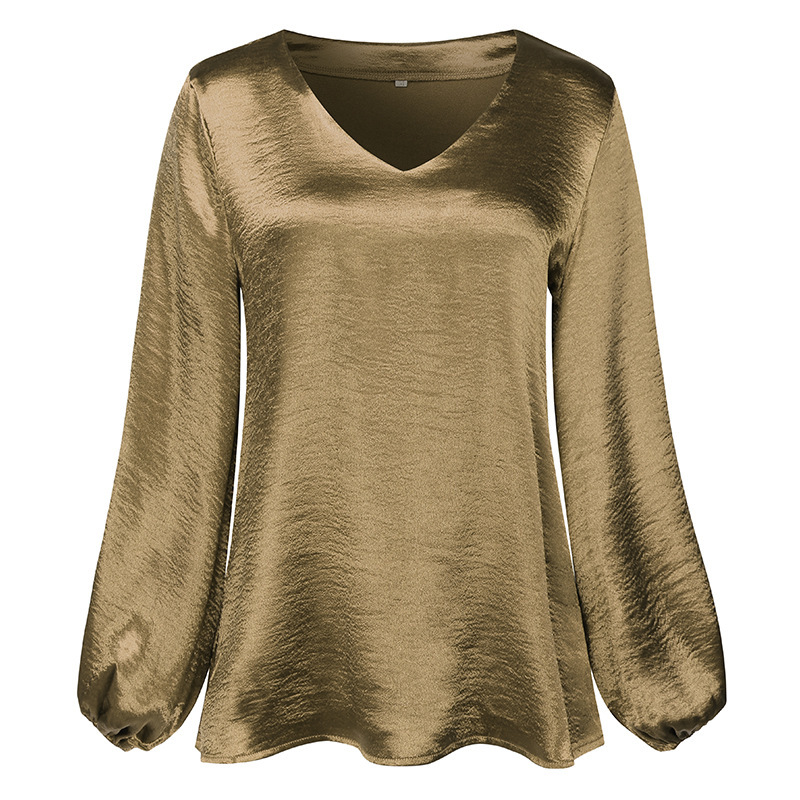 Women's Tops Tees 2021 European and American long-sleeved loose V-neck solid color top